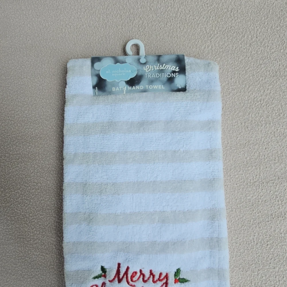St. Nicholas Square Merry Christmas Hand Towel Holiday 100% Cotton 16
